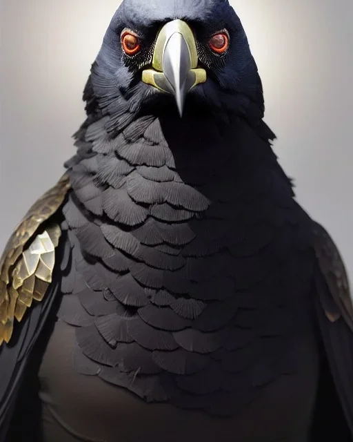 "black feathered, rogue, mysterious Kenku male, bird, full-scale head and shoulders portrait, 8k resolution concept art portrait by Greg Rutkowski, Artgerm, WLOP, Alphonse Mucha dynamic lighting hyperdetailed intricately detailed Splash art trending on Artstation triadic colors Unreal Engine 5 volumetric lighting Splash art fantasy"