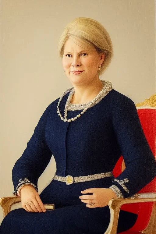 Pretty Portrait of a rich conservative norwegian female president in 2068