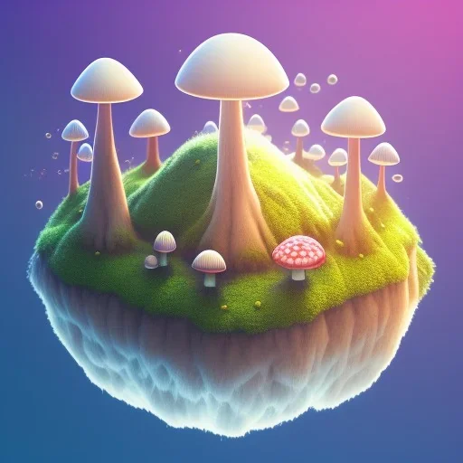 100mm photo of isometric floating island in the sky, surreal mushroom with jewels, intricate, high detail, behance, microworlds smooth, macro sharp focus, centered