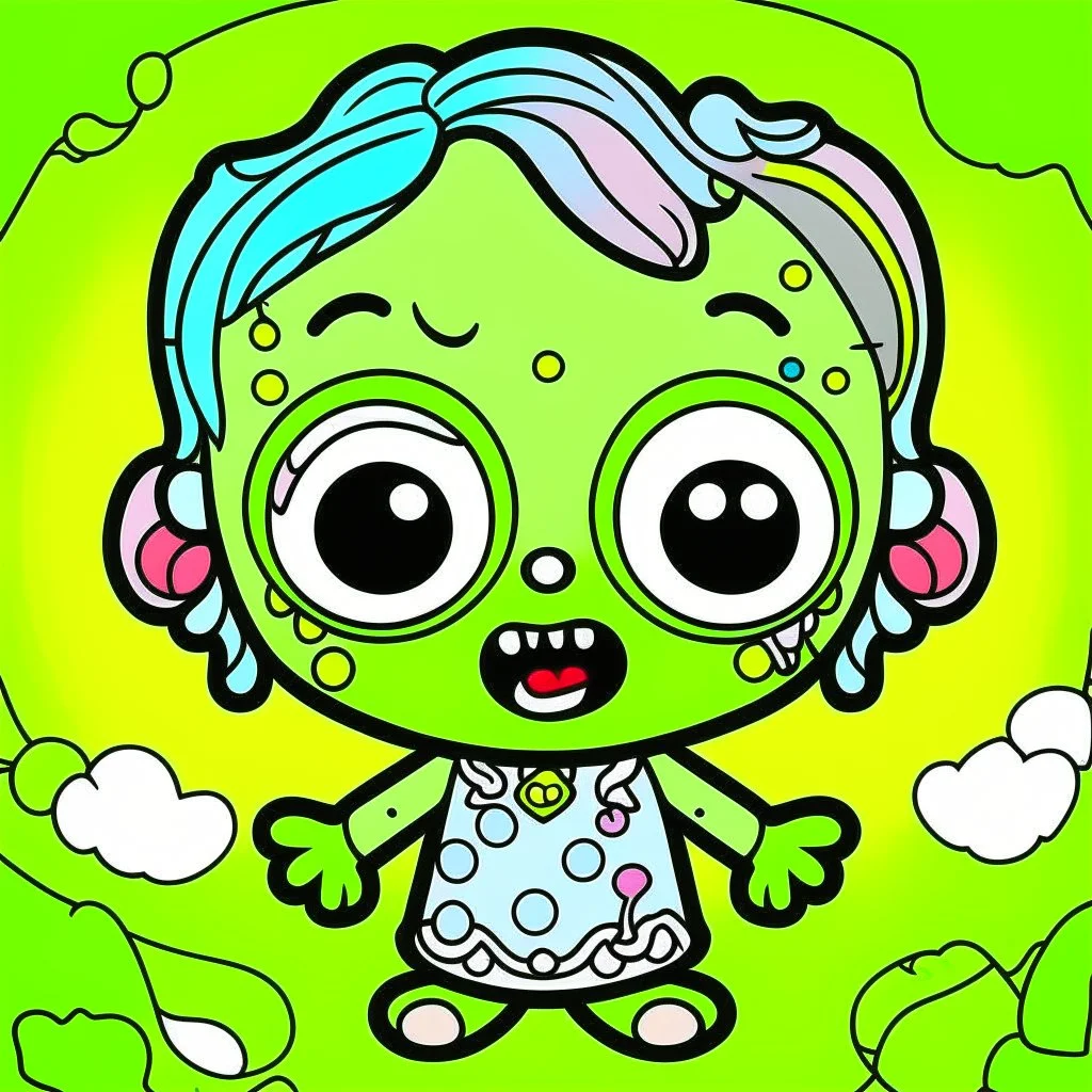 create a 2d black outline, "cute kawaii zombie coloring book for kids", coloring page, low details design, black contour, coloring page design, simple background, colorful , card style, coloring page for kids, white background, sketch style,