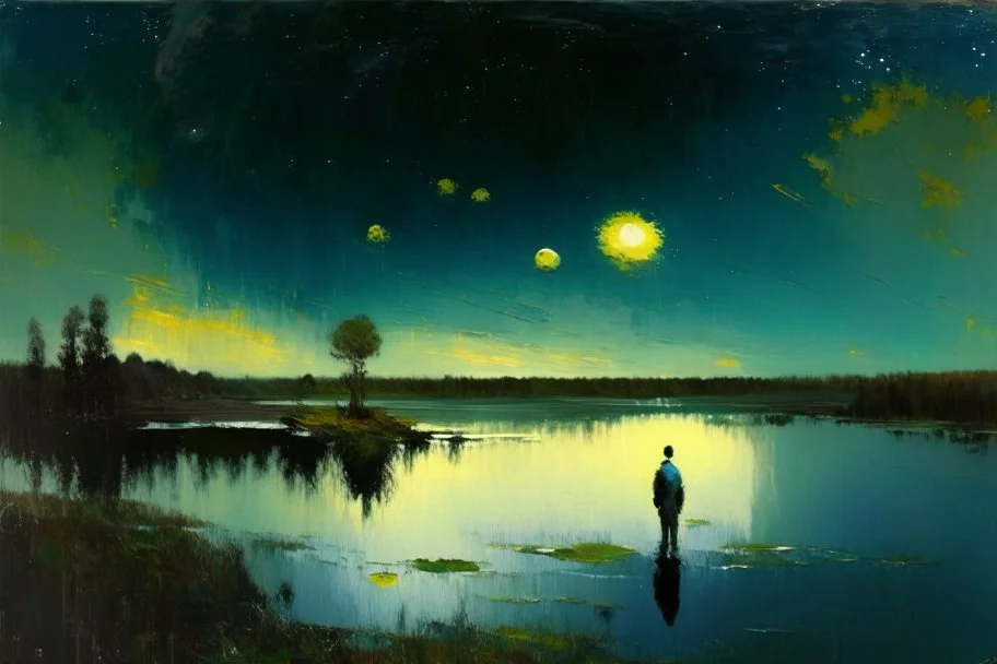 epic, cosmos, persons, big epic lake, planet, vegetation, lesser ury and otto pippel painting