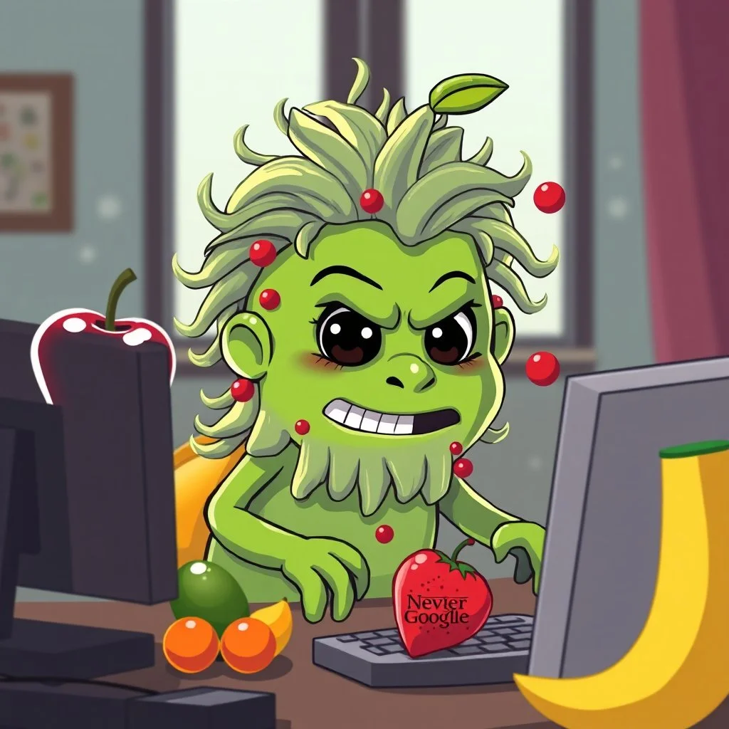 never google hairy fruits, cartoon, virus in computer, angry it support