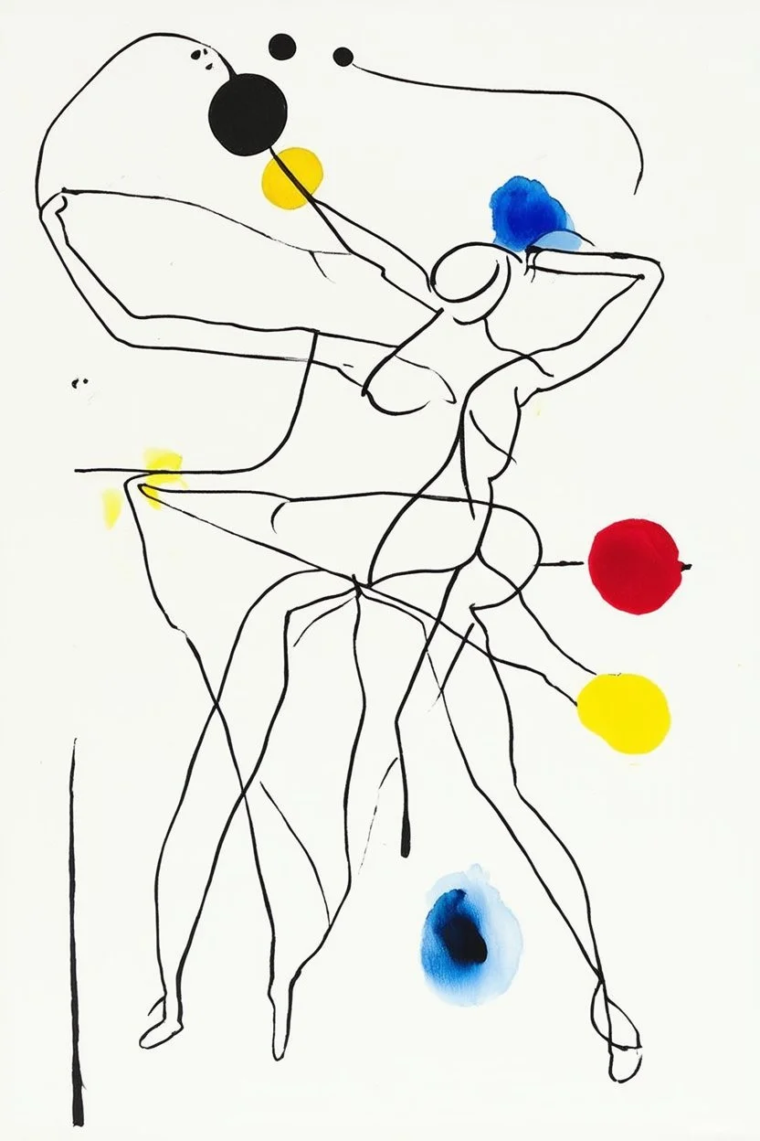 Reprezentare grafica moderna figurativa cu simboluri ,minimal art similar cu desenele lui Picasso , a unui desen facut de un autist , reprezentand o dansatoare de samba , în stilul combinat acuarelei umede a lui Joan Miro si cu filigran lineart minimal a lui Jean Cocteau cu Paleta de culori impresionista cu culori putine si tari. Fond alb si linii color subtiri si paralele, cu umbre de lumina cu hasuri incrucisate