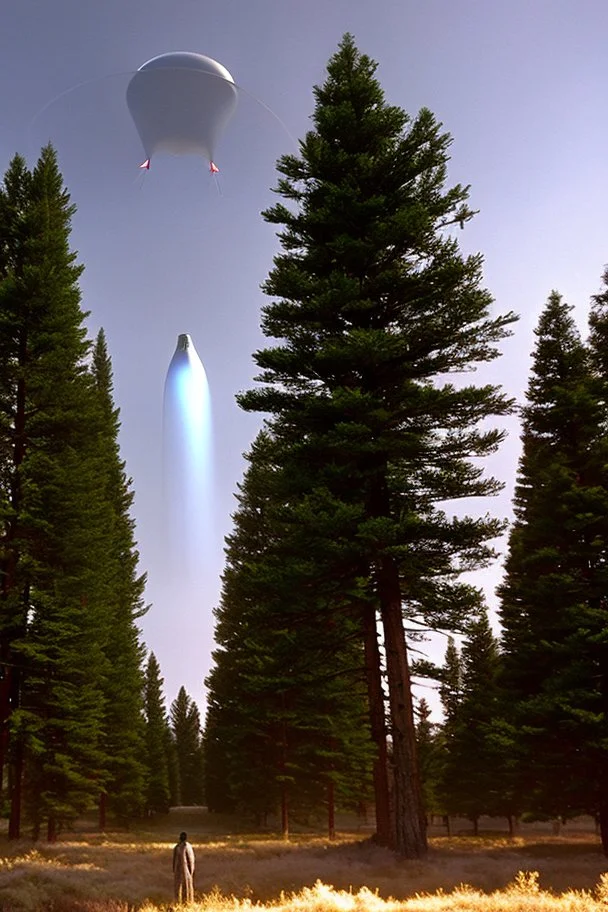 year is 1966 a bunch of school kids see ufo flying over tall pine trees, concept art, by Asaf Hanuka, by Weta Digital, Electric Colors, Screen Space Global Illumination, in a symbolic and meaningful style,