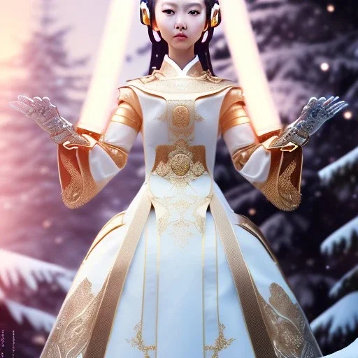 smooth hyper realistic, beautiful Japanese goddess robot hands, run on dark cosmos background, cat еye, extremely sharp detail, finely tuned detail, ultra high definition, 8 k, unreal engine 5, ultra sharp focus, accurate sword wings, positive smile, lot of details, fit within portrait, Ambiance winter, perfect composition, perfect hair, perfect hands, finger up gestures