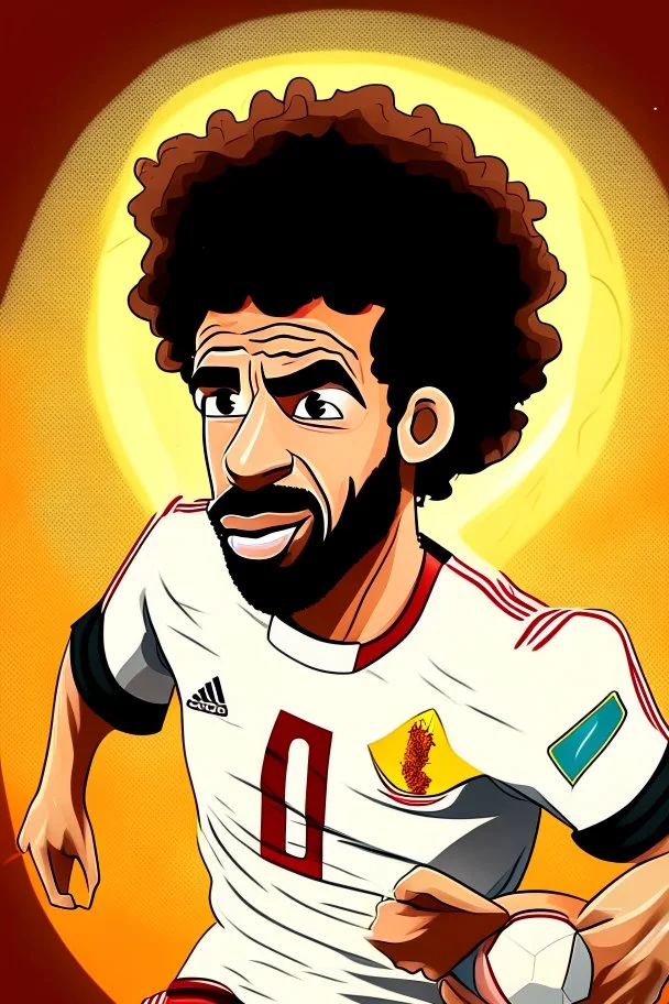 Mohamed Salah Egyptian soccer player goal on Jupiter 2ي cartoon