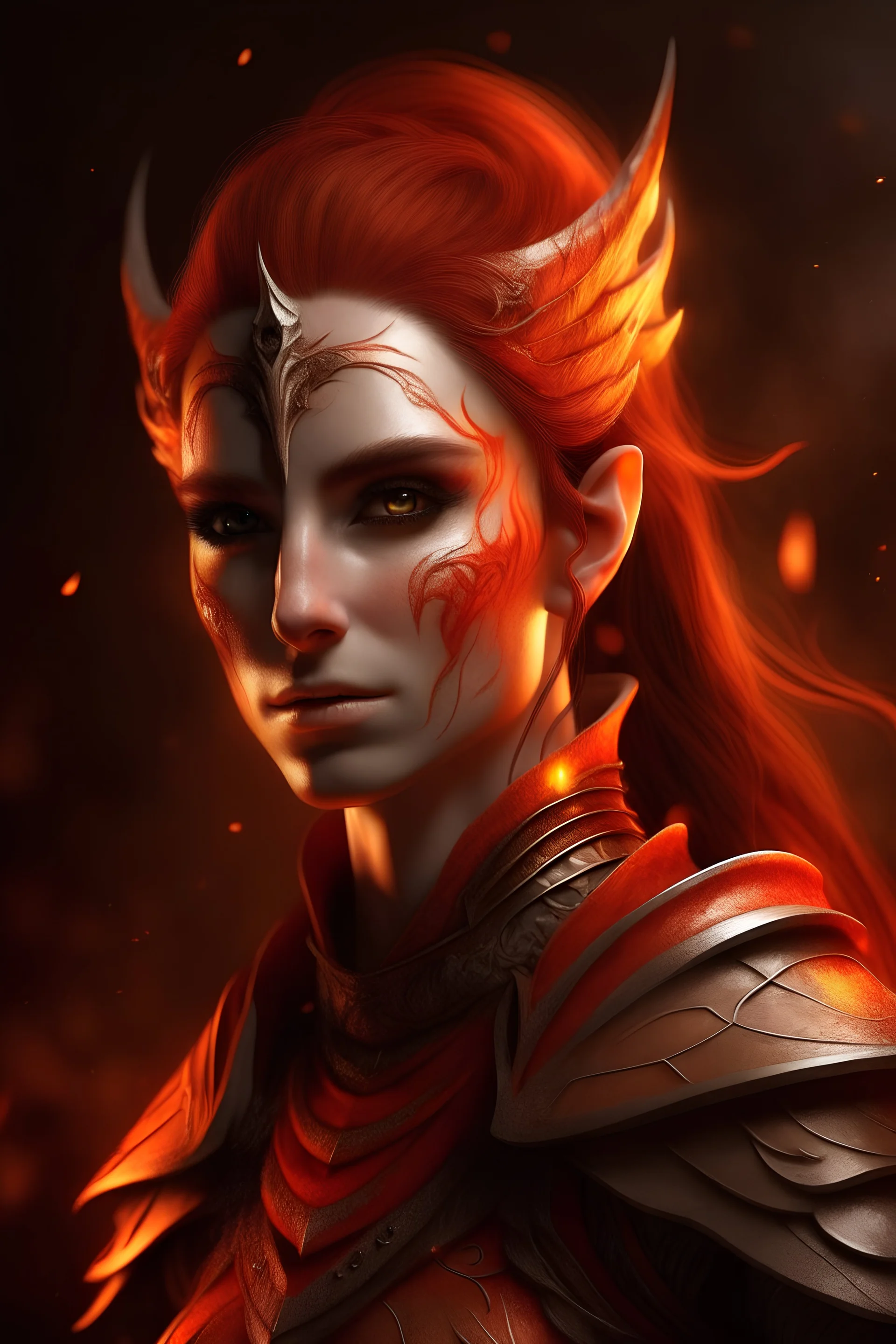 Portrait of a fantasy elf, Warrior, fiery look