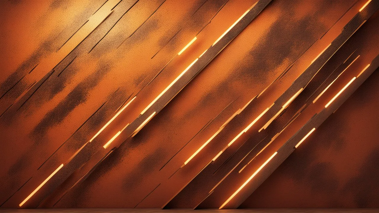 Hyper Realistic Glowing-Golden-Diagonal-Intersecting-Lines on rustic-orange wall with embers