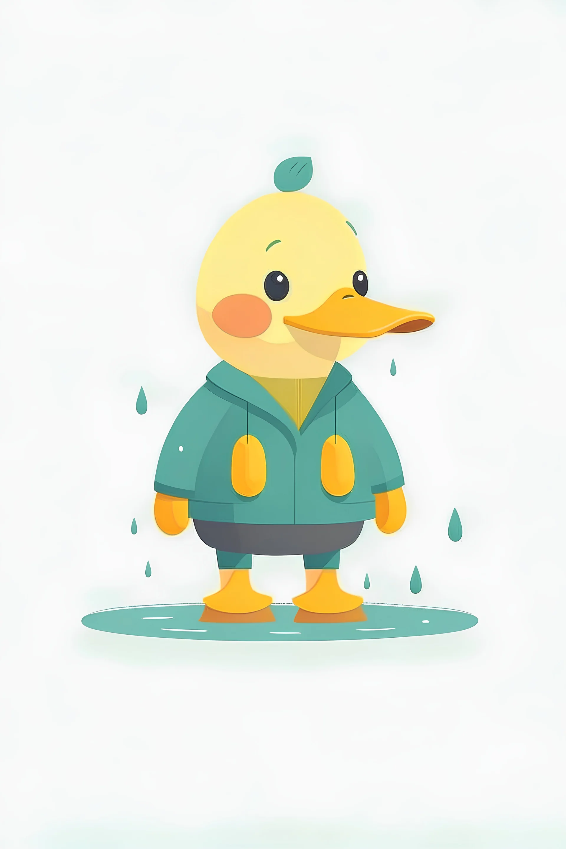 create a simple minimalistic illustration of a little duck wearing rain boots. Use gouache as a medium and 4 muted colors. Make it uplifting, simplistic. Use color blocks, avoid gradient.