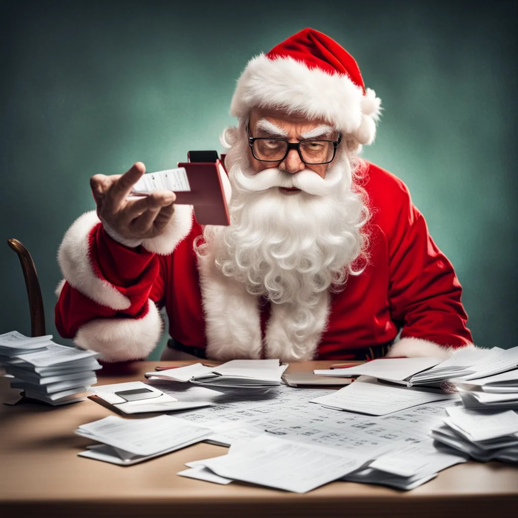 Santa Claus attempting to do his taxes.