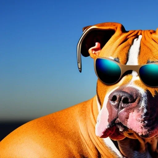 surrealism Portrait of a pitbull wearing sunglasses