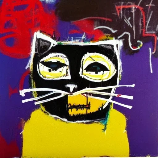 cat in style of basquiat painting