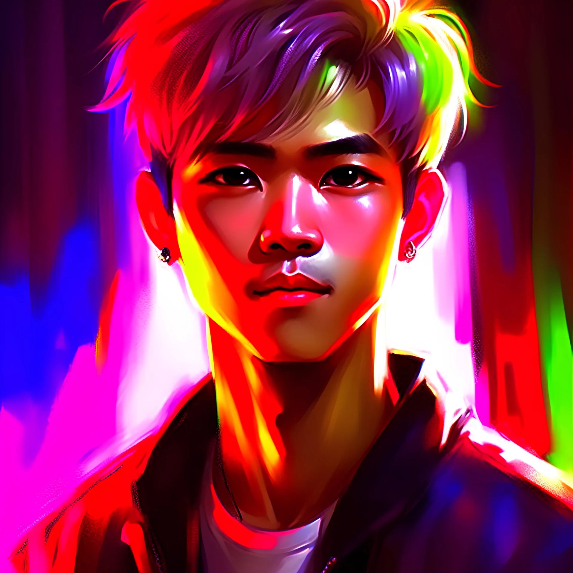 a beautiful painting of NCT127 mark ::2.2, mood lighting, front view --fast --wallpaper