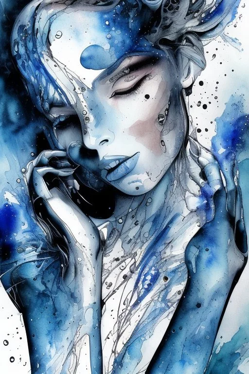 Abstract wet watercolour, grey blue