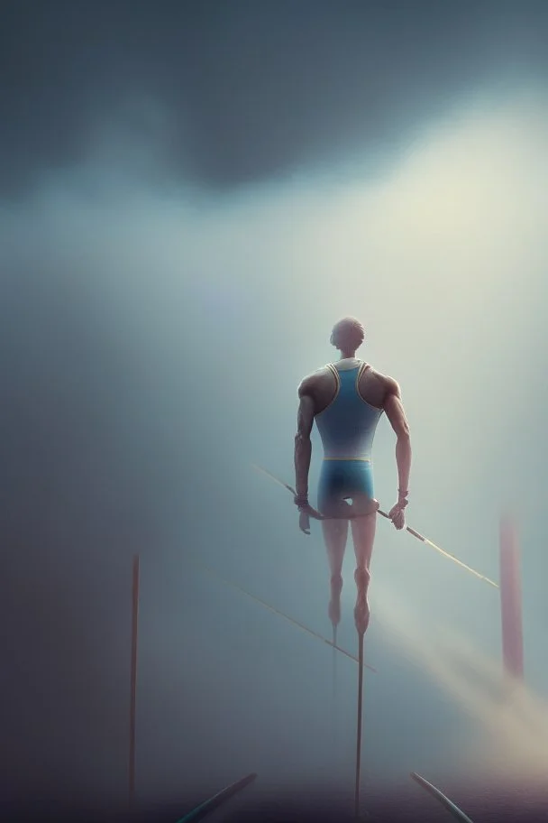 pole vaulting champion, trending art, 8k, depth of field, volumetric fog