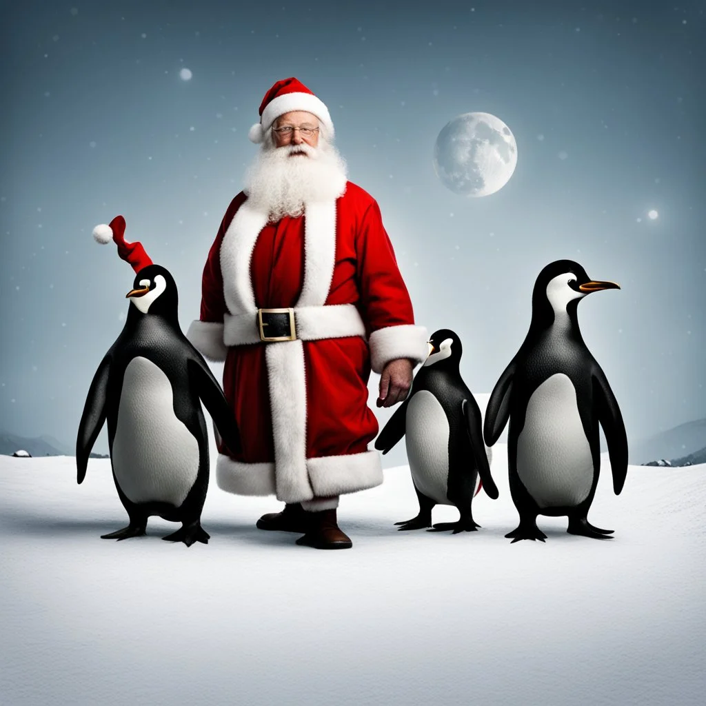 Santa Claus with penguins