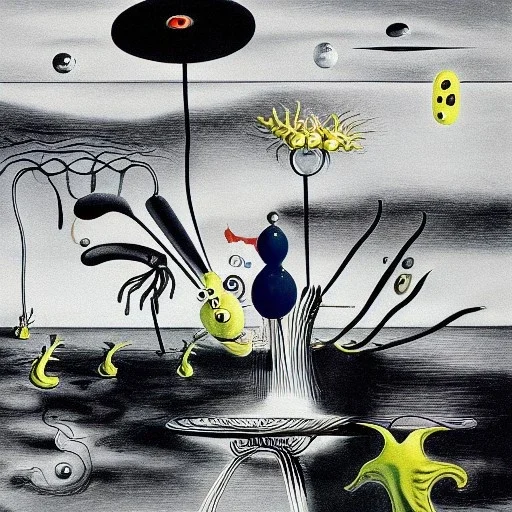 microcosm with planktonic creatures by yves tanguy and dr seuss