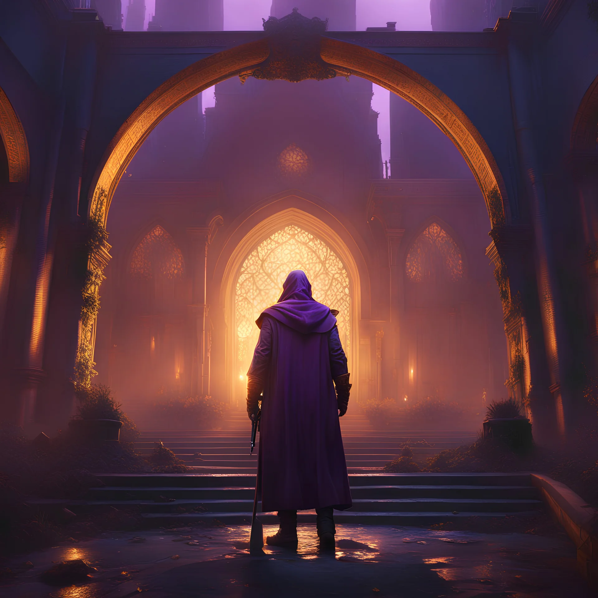 A modern mage in a zombie apocalypse, "a masterpiece, 8k resolution, dark fantasy concept art, by Greg Rutkowski, dynamic lighting, hyperdetailed, intricately detailed, Splash screen art, trending on Artstation, deep color, Unreal Engine, volumetric lighting, Alphonse Mucha, Jordan Grimmer, purple and yellow complementary colours"