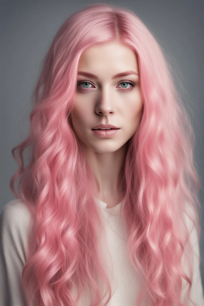 beautiful young woman with long pink hair