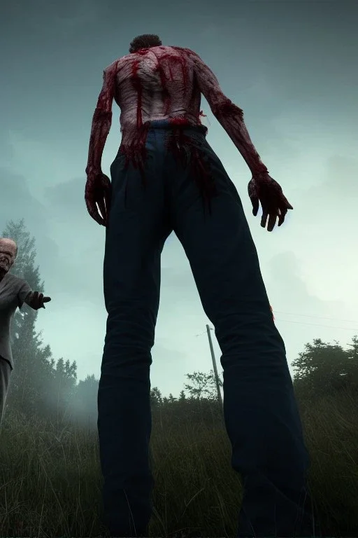 realistic image, joe biden zombie, zombie posing, arm cut and bleeding, amputated leg, night, walking with a limp, waist up view, dark ambient, highly detailed, sky background, concept art, unreal engine 5, god rays, ray tracing, RTX, lumen lighting, ultra detail, volumetric lighting, 3d, finely drawn, high definition, high resolution.