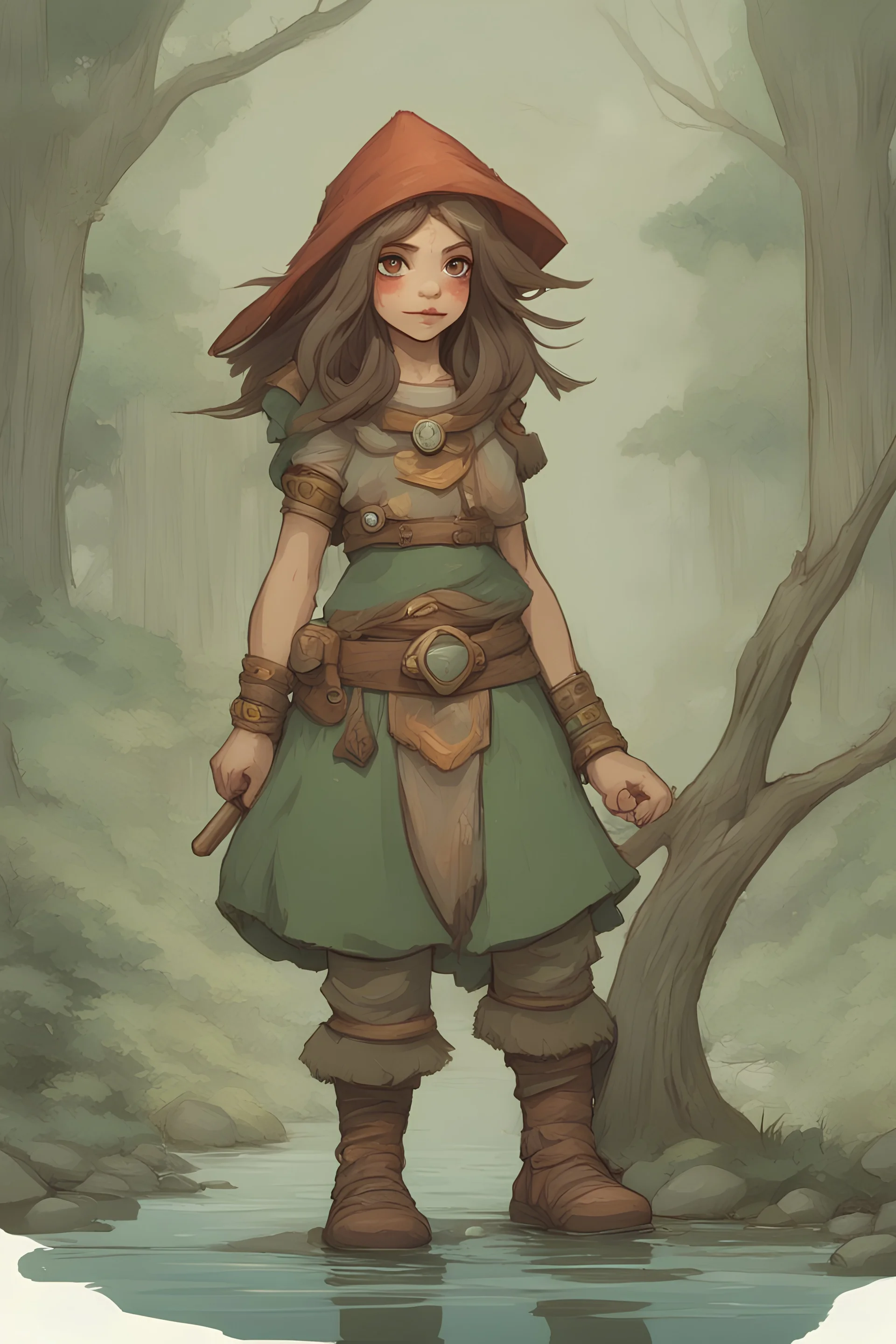 D&d character druid gnome female, beauty, with appearance similar to Nimona