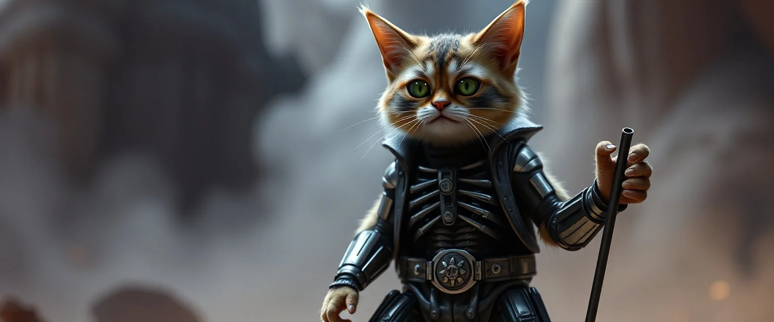 Elon Musk as dandy fluffy cat bugbear scientist gremlin with huge stiff power pants exo-skeleton