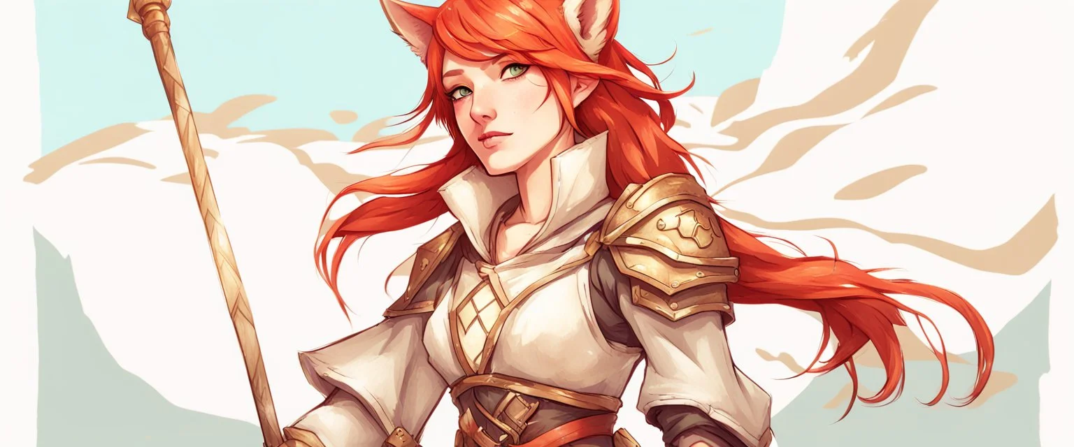 Teenaged Female Red haired kitsune paladin/bard