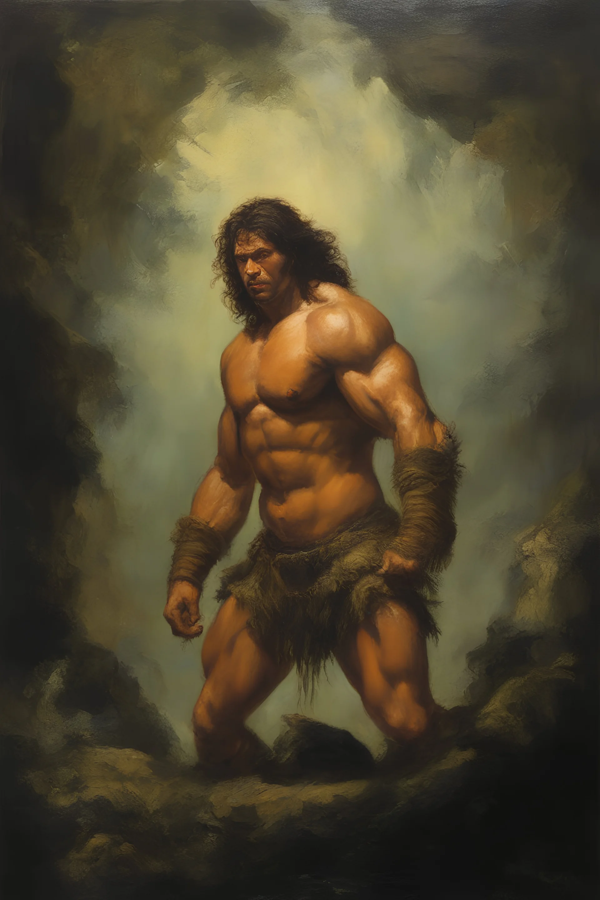 Tarzan, King of the Jungle - oil painting by Rembrandt, Frazetta, Boris, Brom, Julie Bell, Michelangelo, Caravaggio, Gilbert Stuart