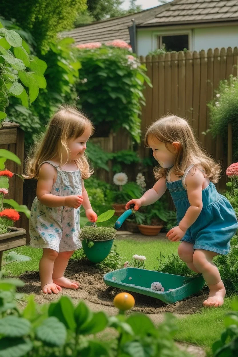 Little girls playing in the garden