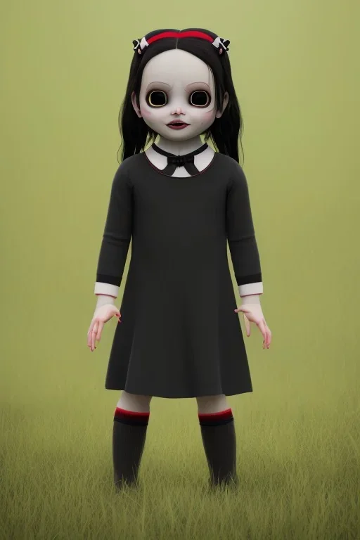 Wednesday Addams toddler, full body, bokeh, hyper realistic