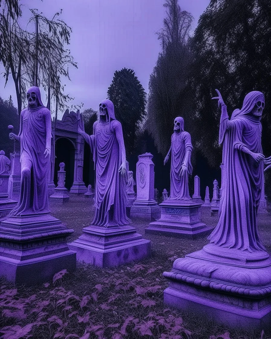 A purple graveyard with dancing ghosts in Realism art style