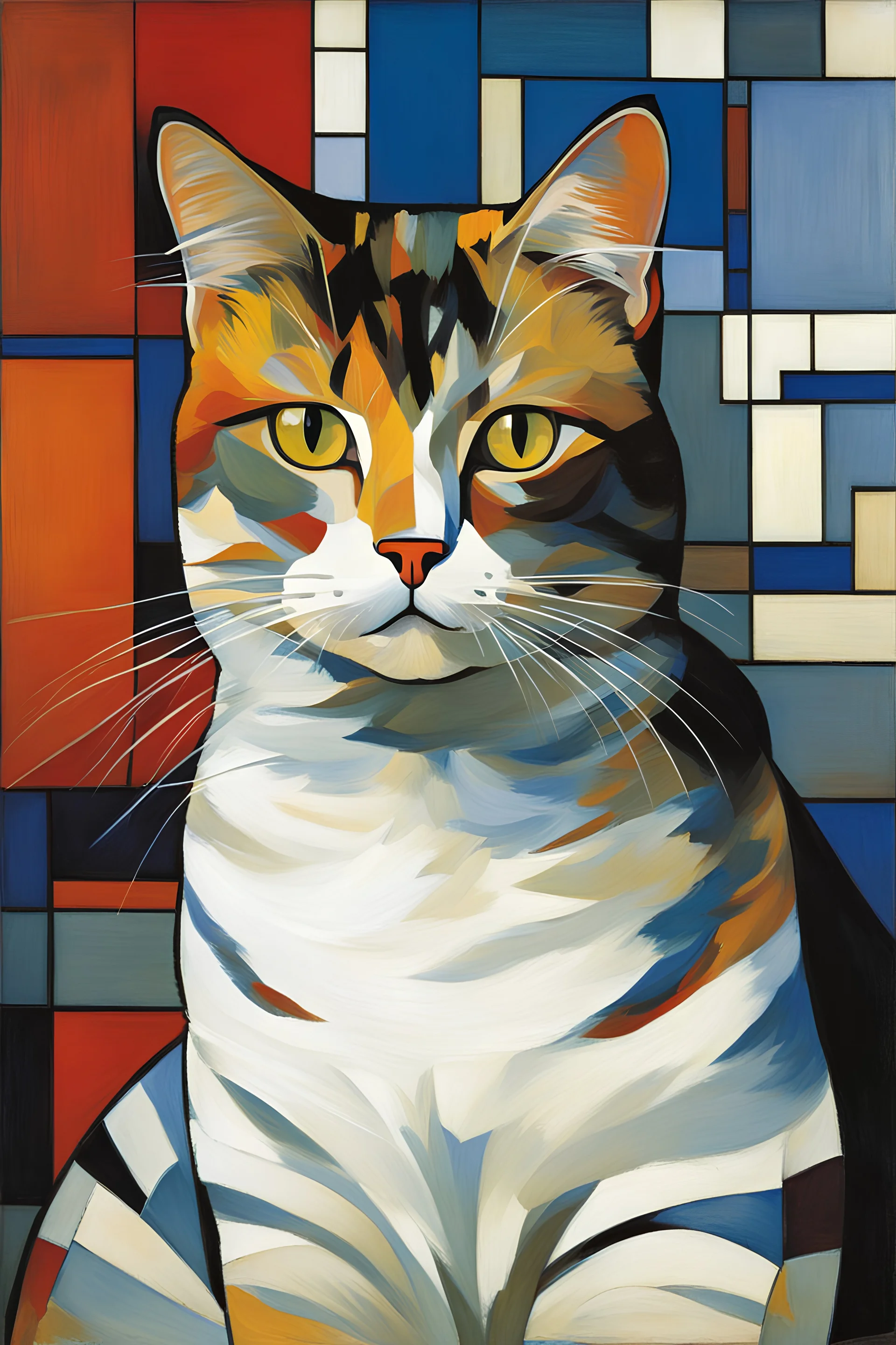 Partret of a cat calicó by Mondrian