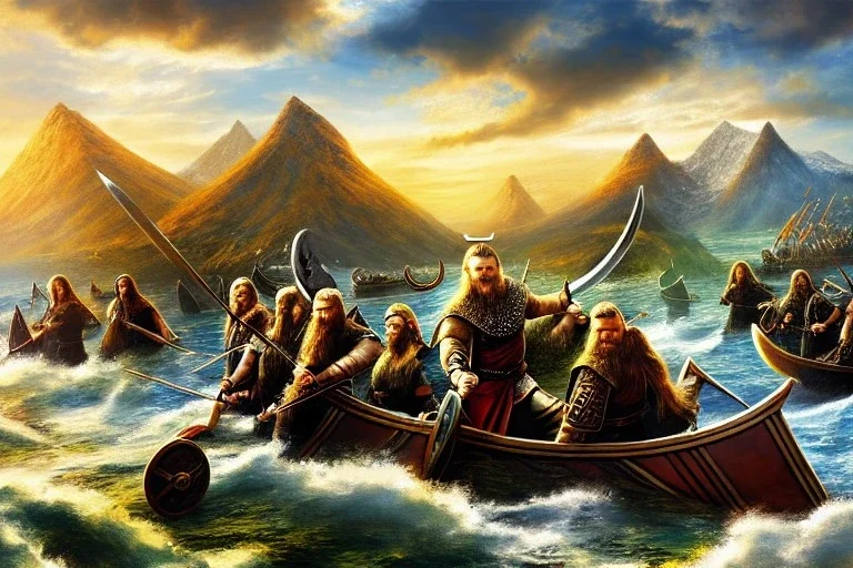 nine realms of viking mythology, impressionist brush strokes, fine detail, 4k