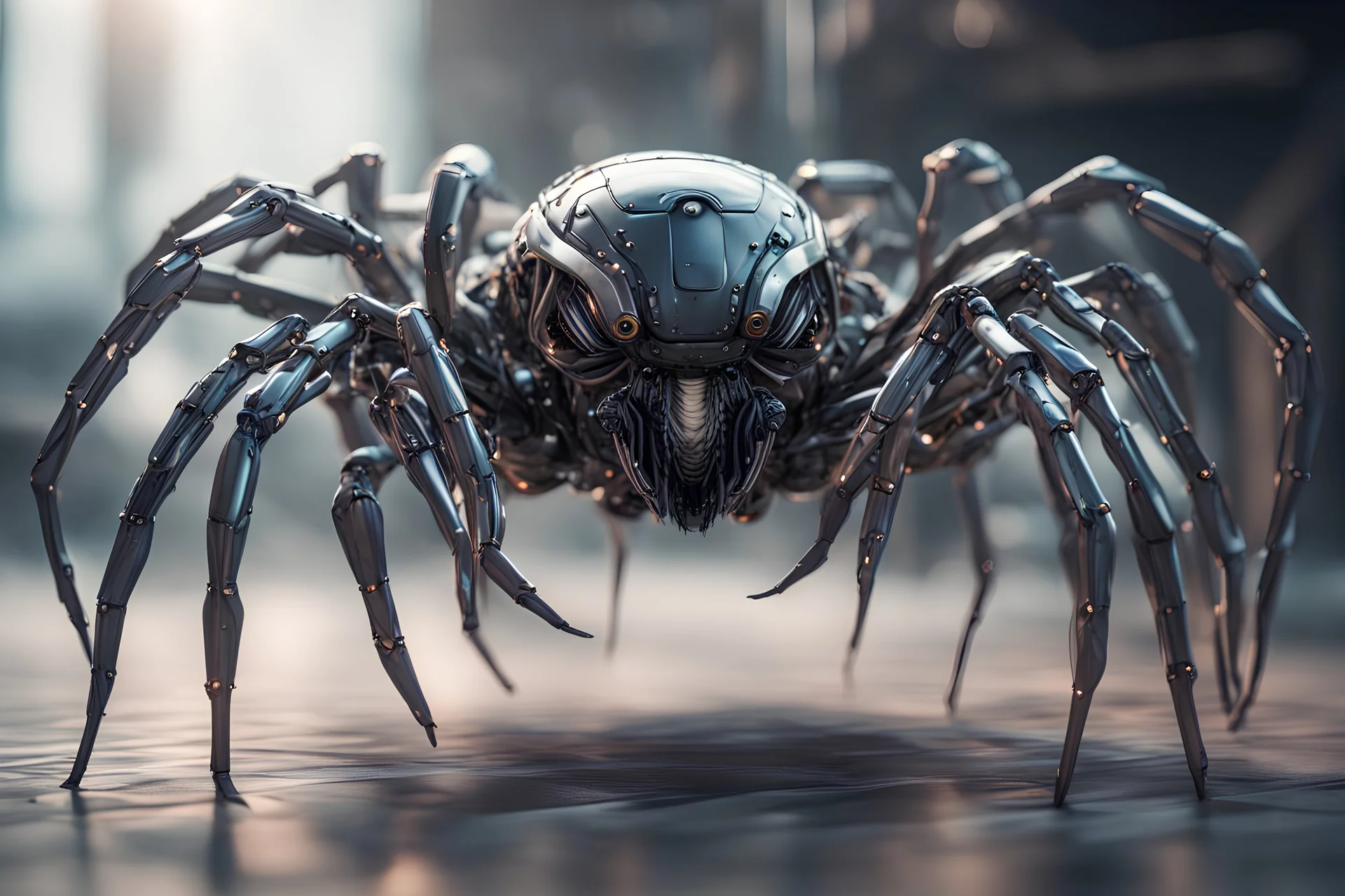 futuristic AI arachnid arachnoid spider cyborg full robot with high detail and very neat features