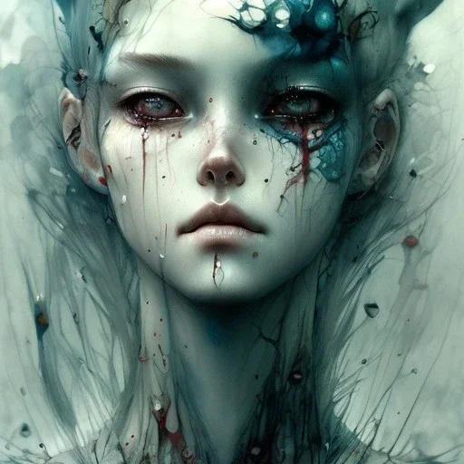 body anormal cry blood girl cute, watercolor illustration by <agnes cecile> <John Kenn Mortensen> <Yoji Shinkawa>,