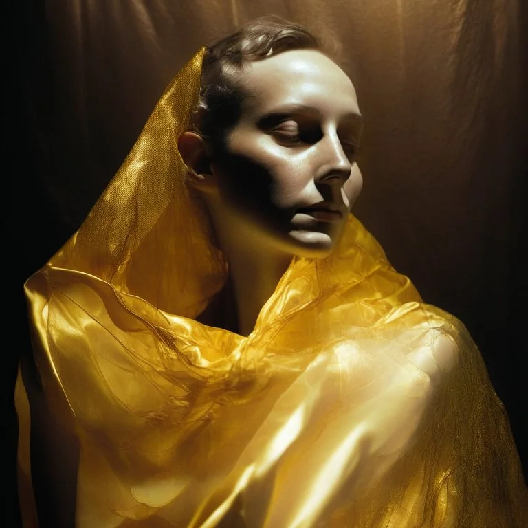 wearing a golden translucent cloth