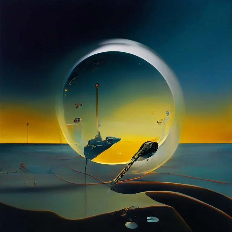 dusk abstract painting with universe-like Soap Bubble,complex surgical instruments mixed with human body-like musical instruments,minimalism,Painting By Adrian Ghenie, Rene Magritte, Salvador Dali, Lucian Freud