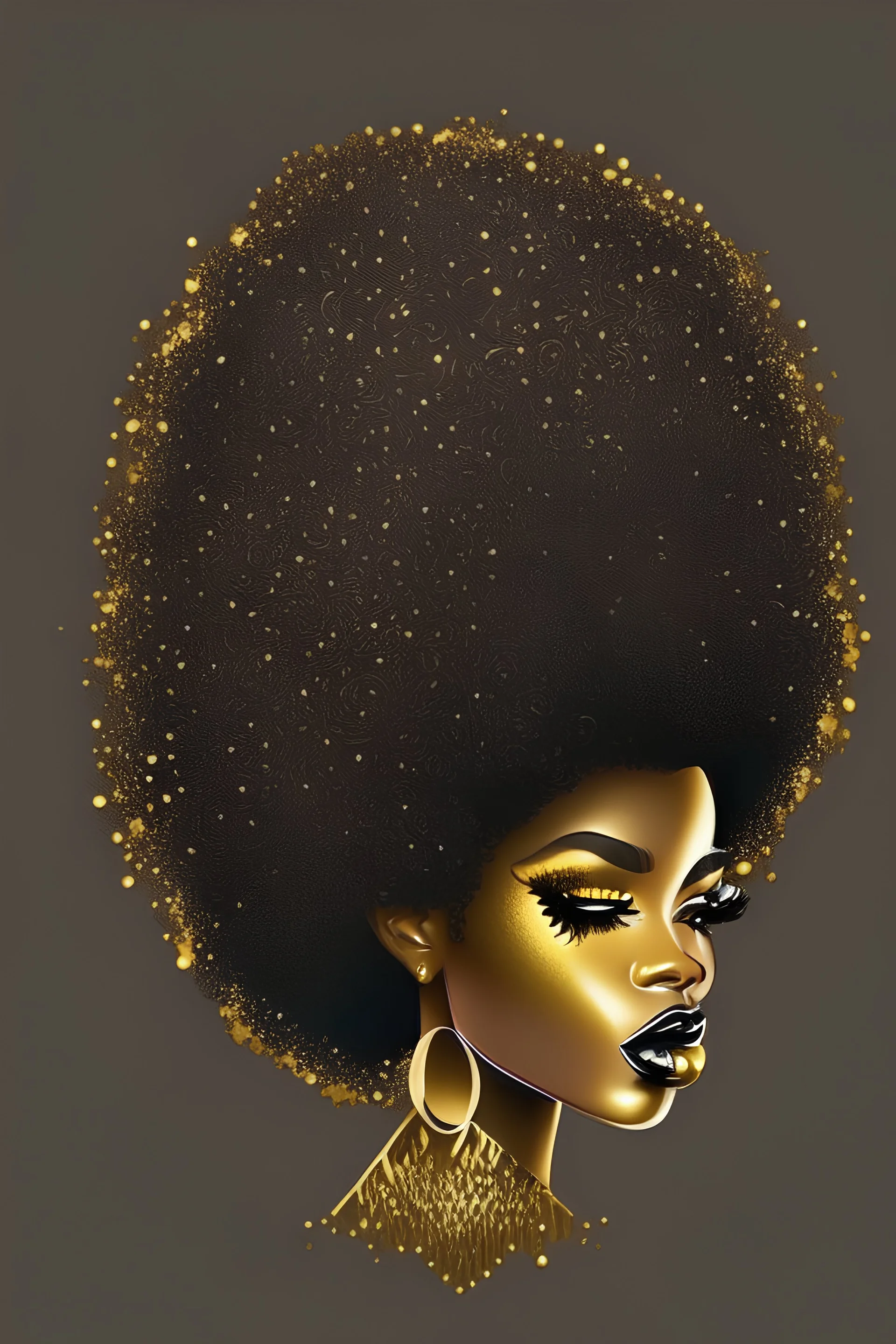 Beautiful, elegant female, black and gold afro hairstyle, logo design