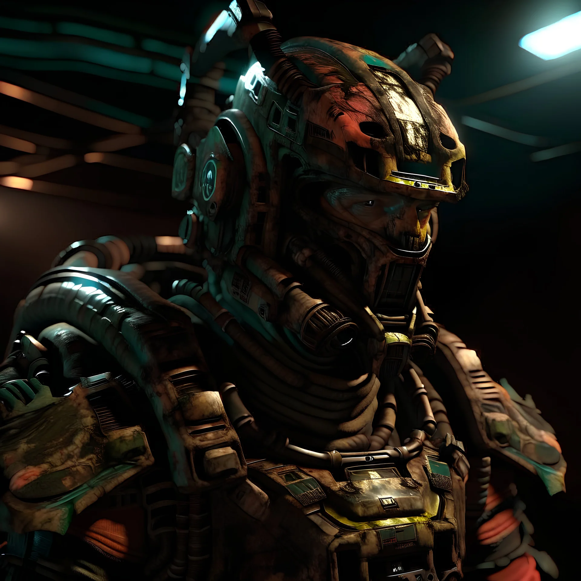 create a screenshot of isaac clark from dead space in 3d octane render style