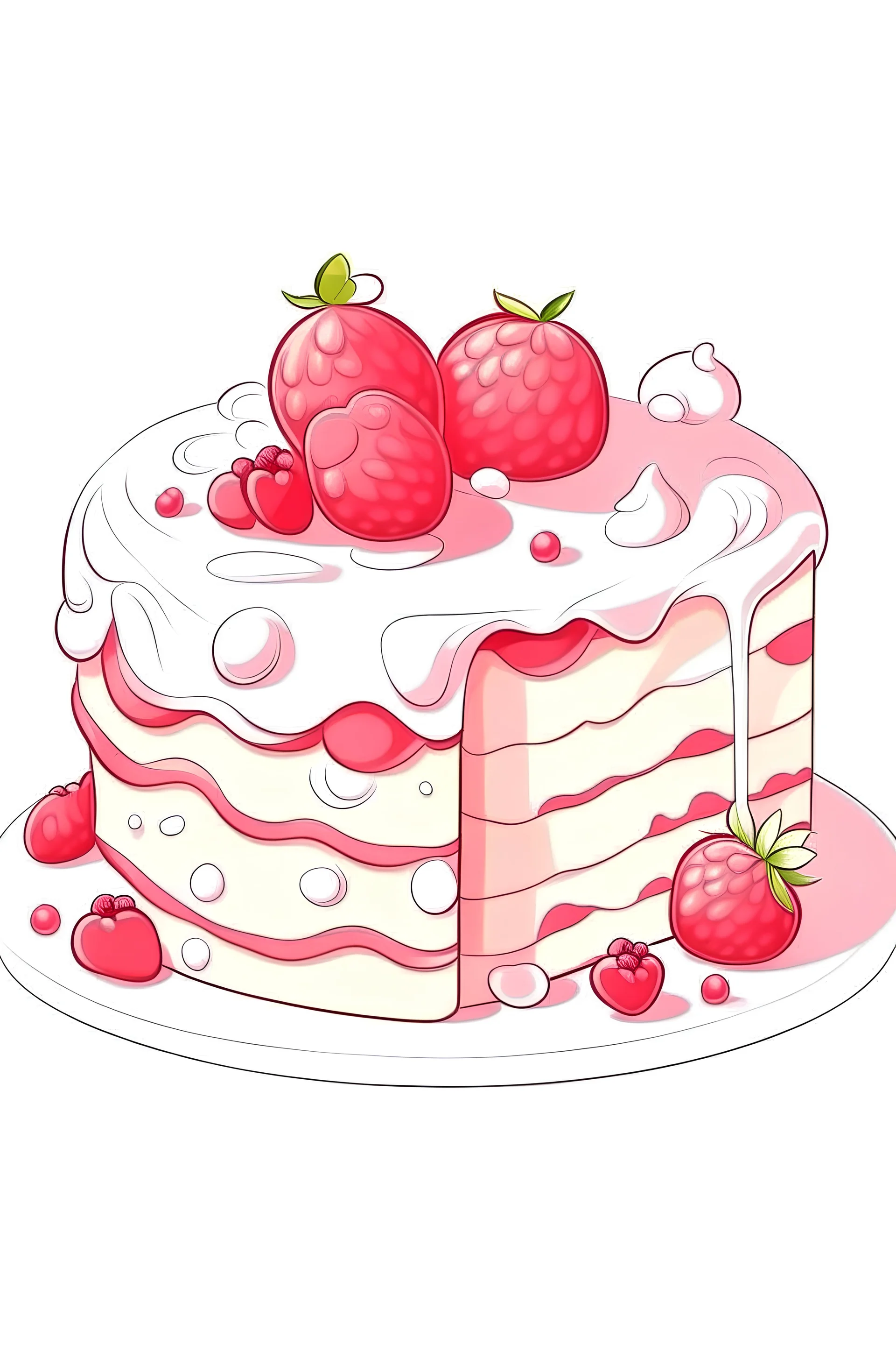 art for one white and pink cake , white background, cartoon style, no shadows.