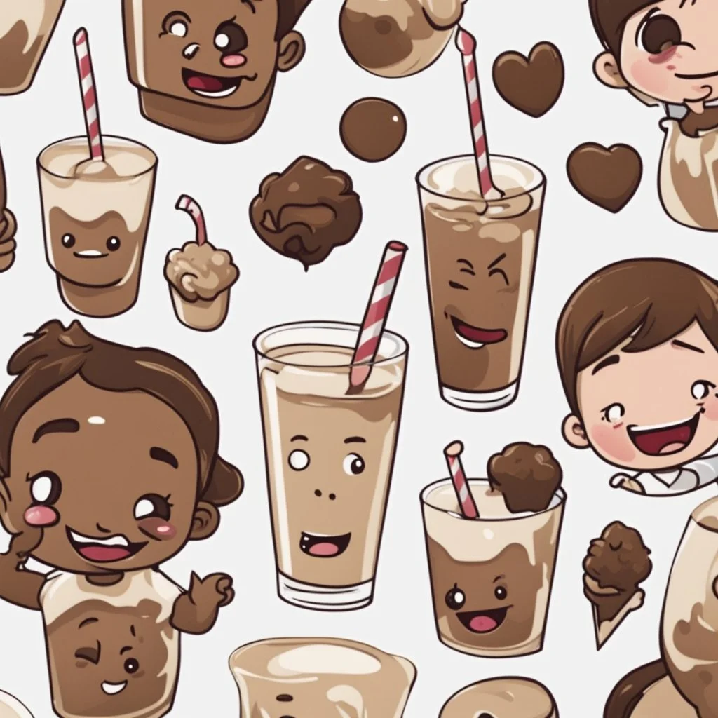 Create a variety of Choccy Milk as birthday stickers which features a unique and different facial expression that expresses awe, love, laughter, fun, joy and cute.