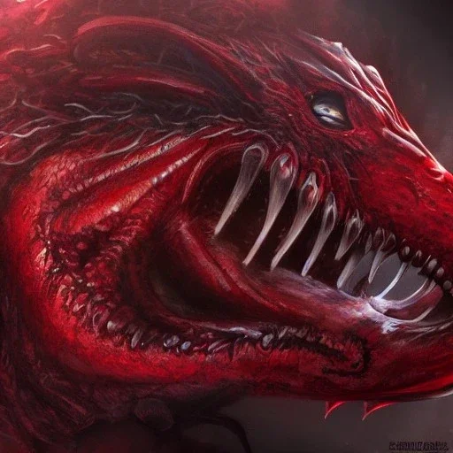 red, tentacle monster, teeth, horror, detailed, realistic, gore, eyes, 4K, fantasy, scary, demonic, hyper realistic, huge,angry