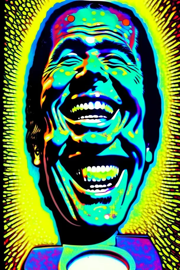 Richard Nixon Smile On The Toilet Original 1971 Black Light Vintage Poster, art style of Jeremy Worst, psychedelic, exaggerated realism, caricature drawing, 70s art, pop culture, high quality and highly detailed