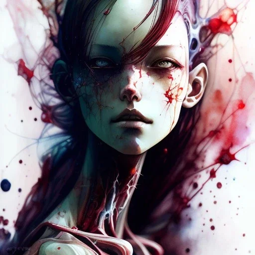  Bones, darkred tones, rare pose, watercolor illustration by <agnes cecile> <Yoji Shinkawa>,