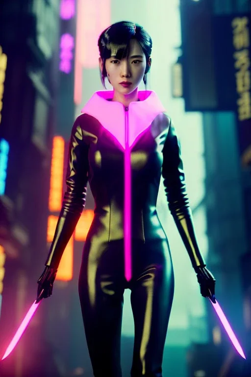 Blade runner Scene, Asian cyber woman:: symmetry photography, cyberpunk, pink hair, makeup, long line eye, light iris, :: latex coat, pink, white, black :: cinematic, Ultra realistic, dark scene, soft color, highly detailed, unreal engine 5, RTX, ultra detail, 3d, finely drawn, high definition.