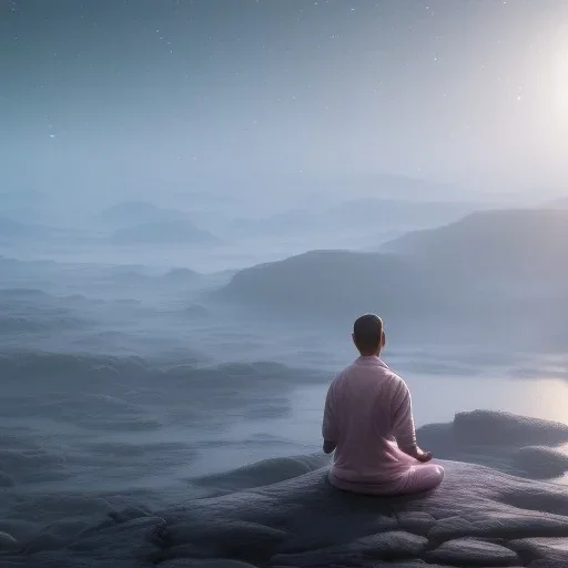 person meditating floating about earth cosmos