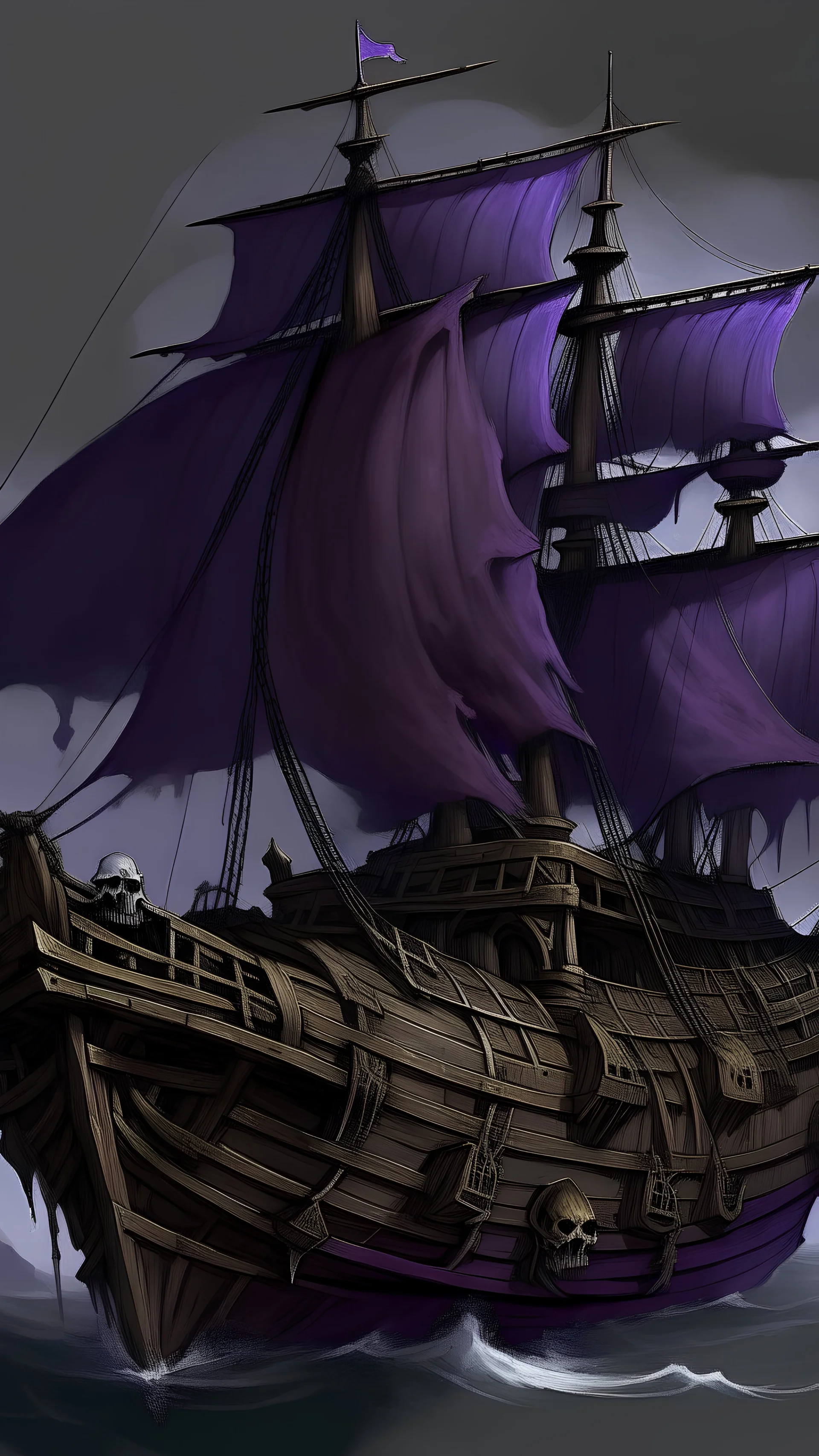 A purple undead pirate ship painted by Giovanni Battista Sassi