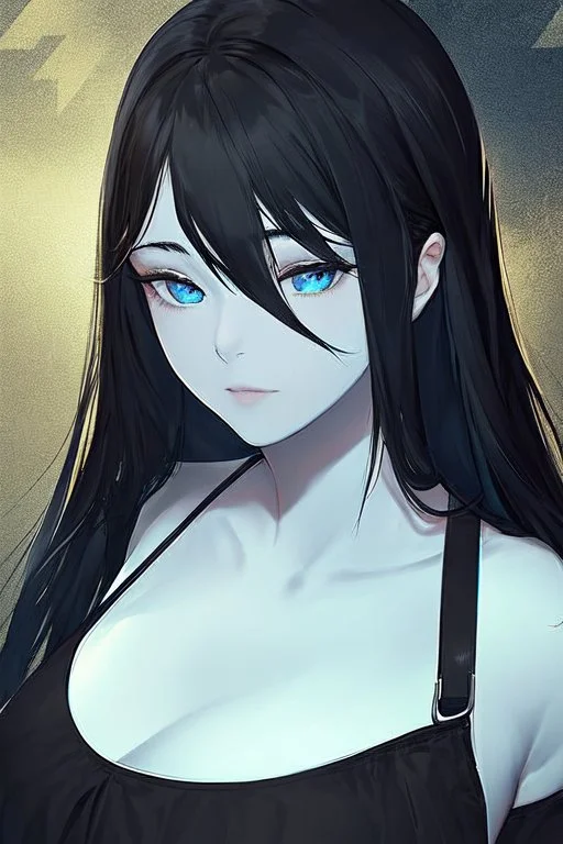 generate a realistic image of a skinny girl with white skin blue eyes and black hair
