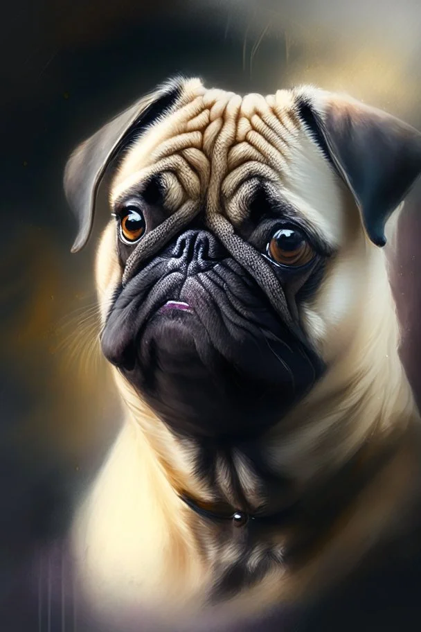 Portrait of a pug in the style of willem haenraets