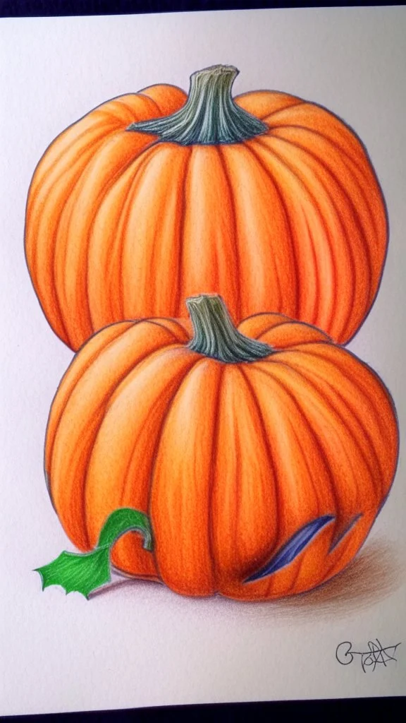 Step by step pumpkin drawing, colored pencils